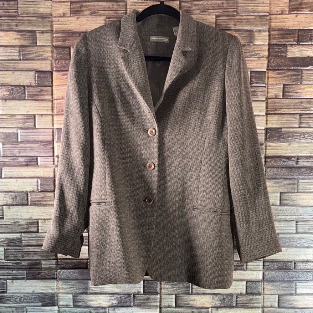 Vintage Valerie Steven’s Petite Women's Brown Blazer  Rayon Polyester Blend 10P